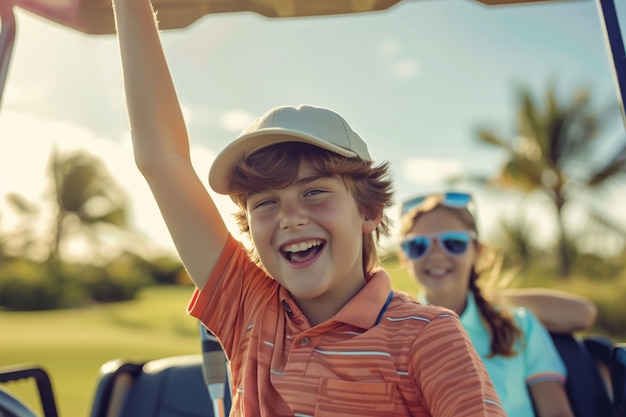 Free photo kids  playing golf in photorealistic environment