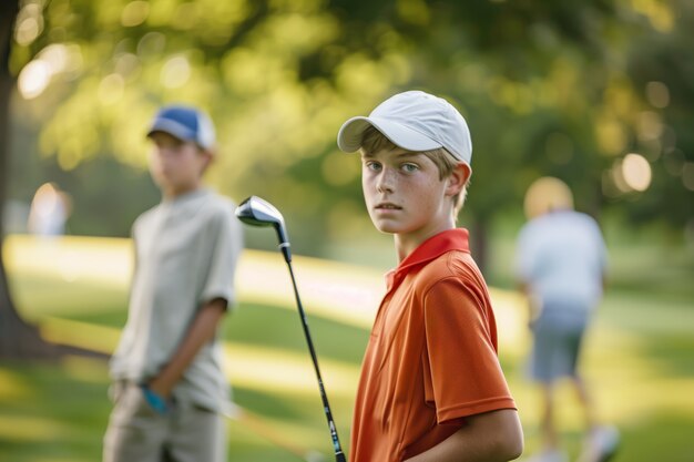 Kids playing golf in photorealistic environment