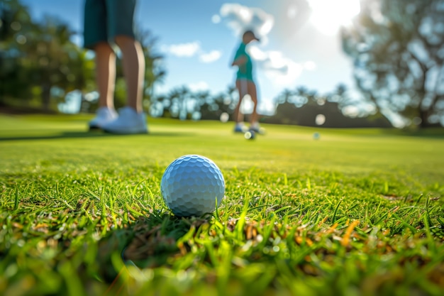 Kids playing golf in photorealistic environment