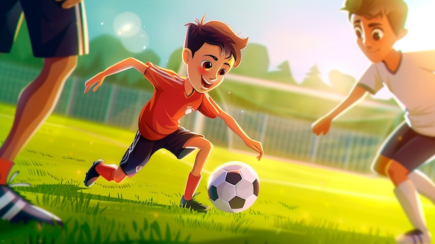 Free photo kids playing soccer cartoon