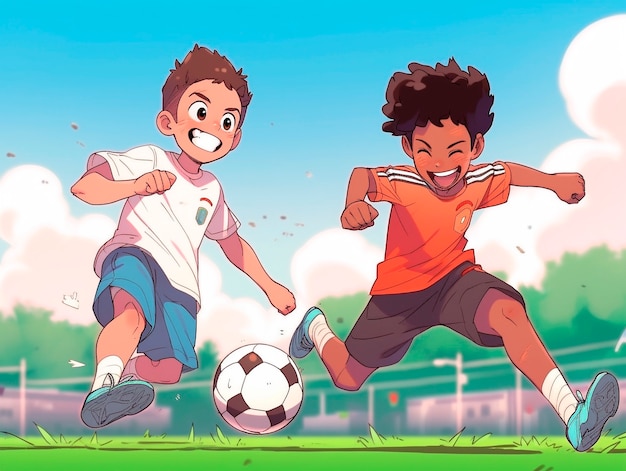 Kids playing soccer cartoon