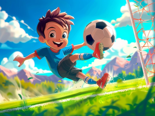 Kids playing soccer cartoon