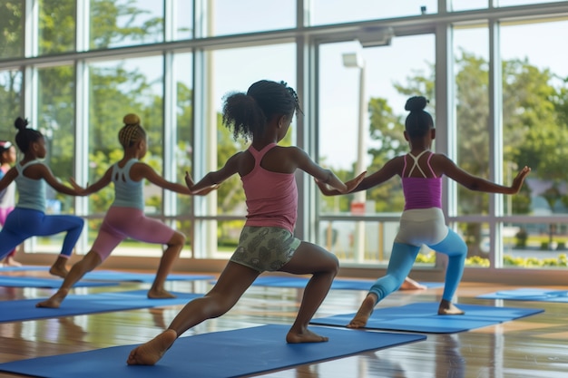 Kids practicing yoga together