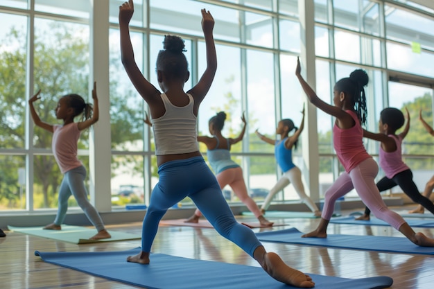 Kids practicing yoga together