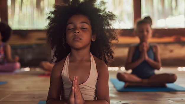 Kids practicing yoga together