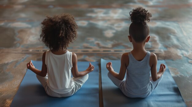 Kids practicing yoga together