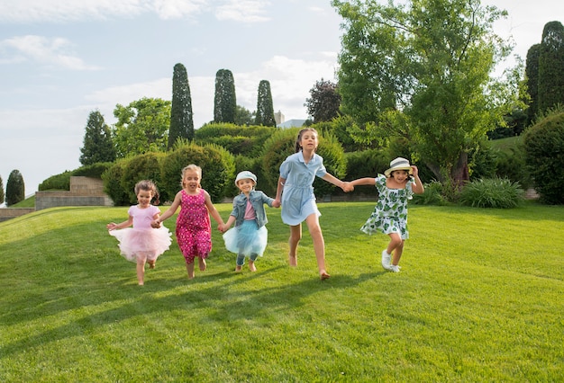 Kids running in the garden