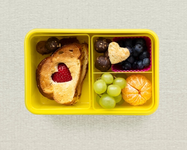 Free photo kids valentines day lunchbox, food art