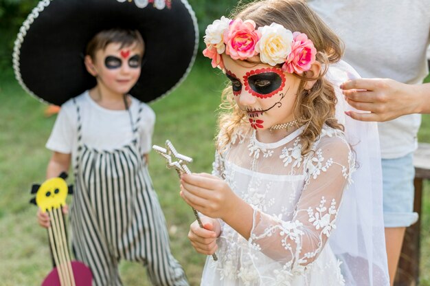 Kids with halloween costumes