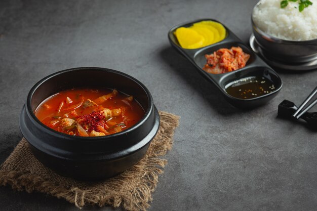 Kimchi Jikae or Kimchi Soup ready to eat in bowl