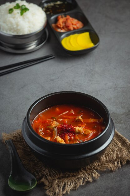 Kimchi Jikae or Kimchi Soup ready to eat in bowl