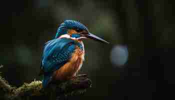 Free photo kingfisher perching on branch watching for fish generated by ai