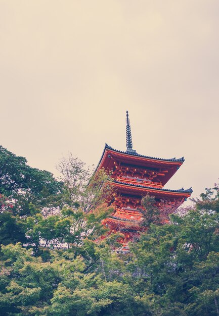 Kiyomizu or Kiyomizu-dera temple in autum season at Kyoto Japan - Vintage tone.