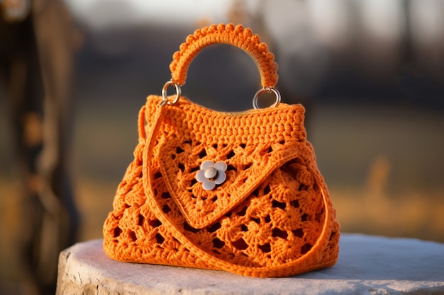 Knitted bag outdoors still life