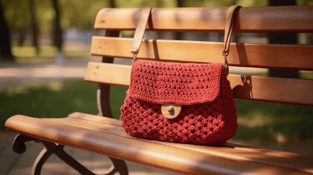 Knitted bag outdoors still life