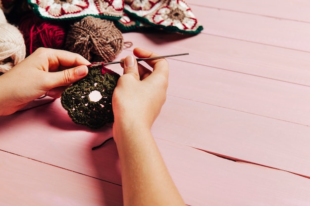 Free photo knitting concept with hands