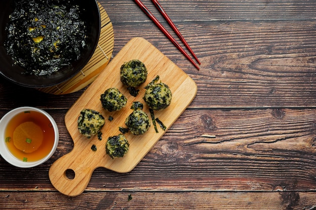 Korean rice ball on marble background