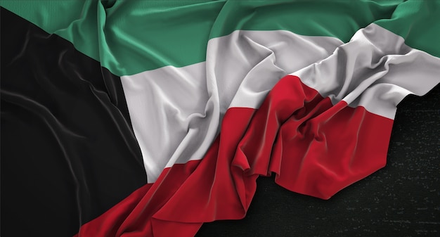 Free photo kuwait flag wrinkled on dark background 3d render