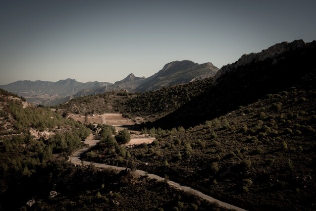 Kyrenia Mountain Range and road to St Hilarion Castle. Kyrenia District, Cyprus