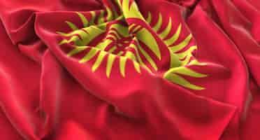 Free photo kyrgyzstan flag ruffled beautifully waving macro close-up shot