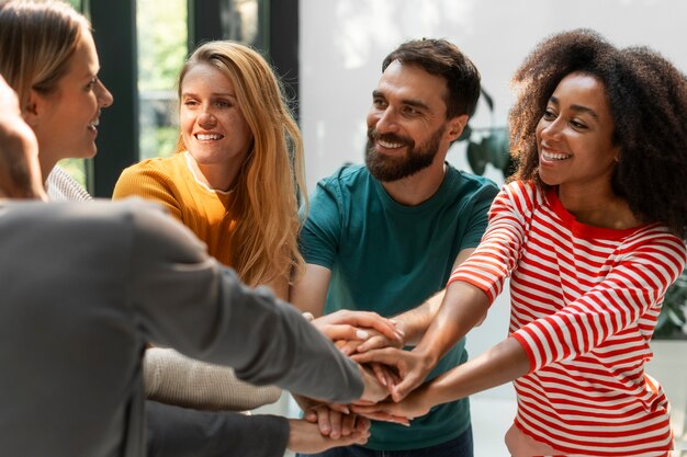 Labor union members working together