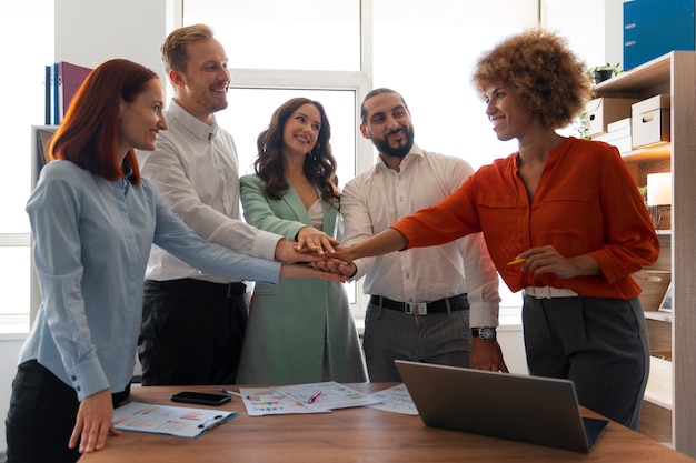 Labor union members working together