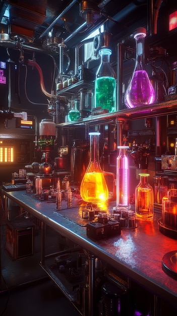 Laboratory equipment with neon lights