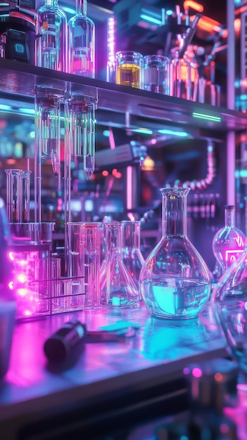 Laboratory equipment with neon lights