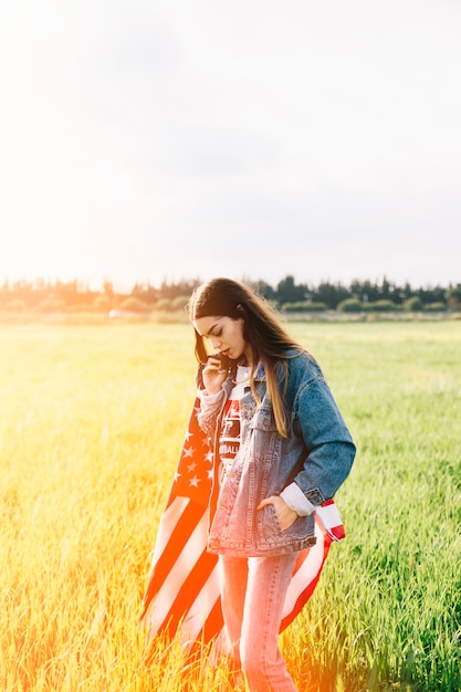 Free Photo lady in casual staying in sunlight