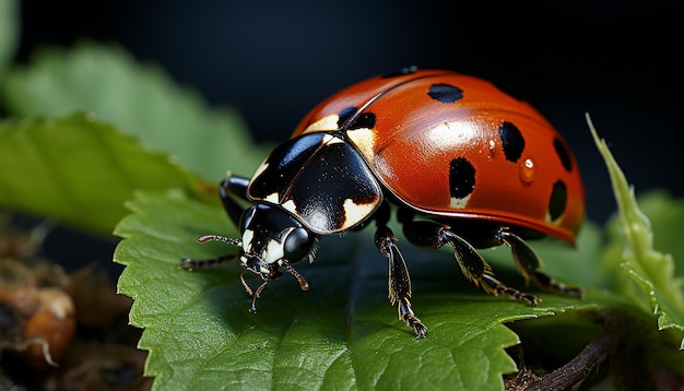 Free Photo ladybug on green leaf a small beauty in nature generated by ai