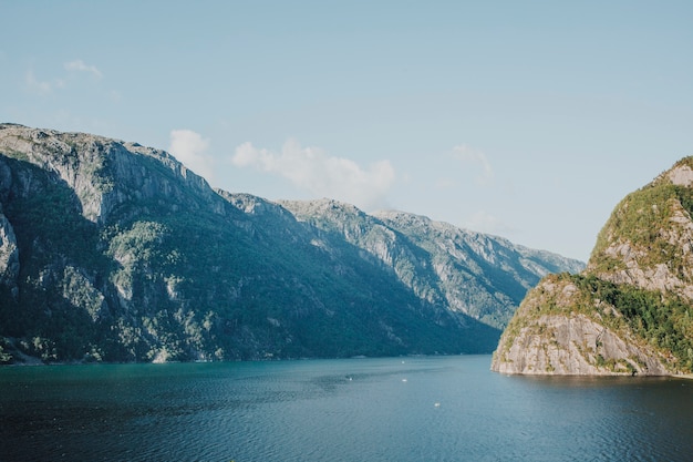 Lake surrounded by rocky landscape