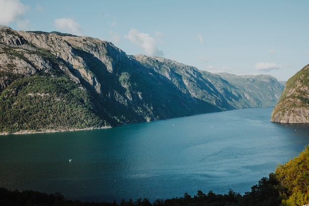 Lake surrounded by rocky landscape