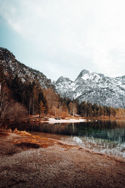 Lake surrounded by trees and mountains during daytime