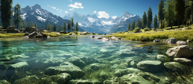 Free Photo lakes with clear waters surrounded by high peaks