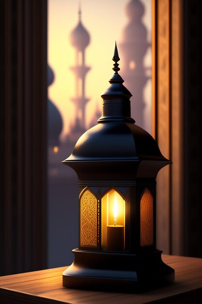 A lamp with the light on