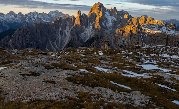 Free Photo land texture in the italian alps and the mountain cadini di misurina in the background