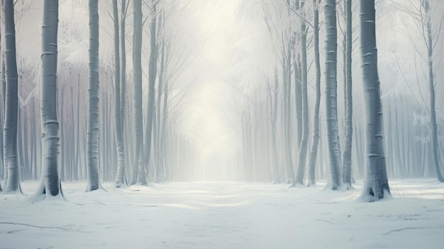 Free photo a landscape of a forest in winter with fog in the background