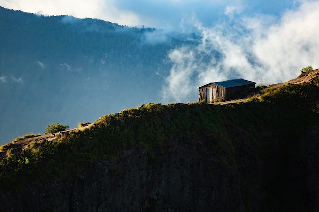 Landscape. house on the mountain. Volcano Batur. Bali Indonesia