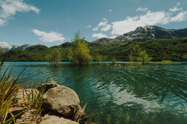 Free photo landscape of a lake surrounded by mountains