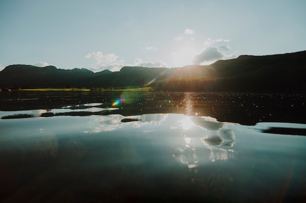 Landscape of a lake surrounded by mountains