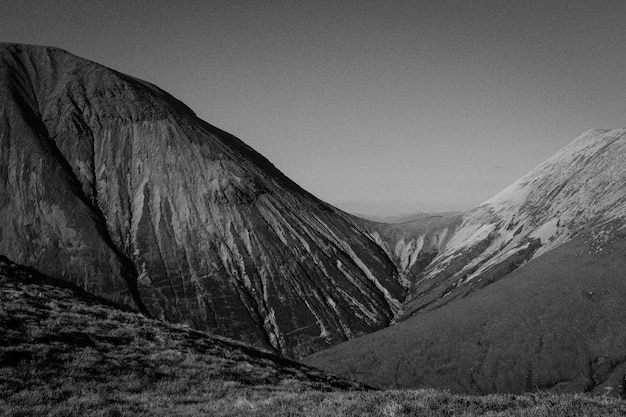 Landscape of mountains in black and white