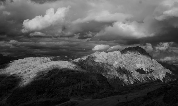 Landscape of mountains in black and white