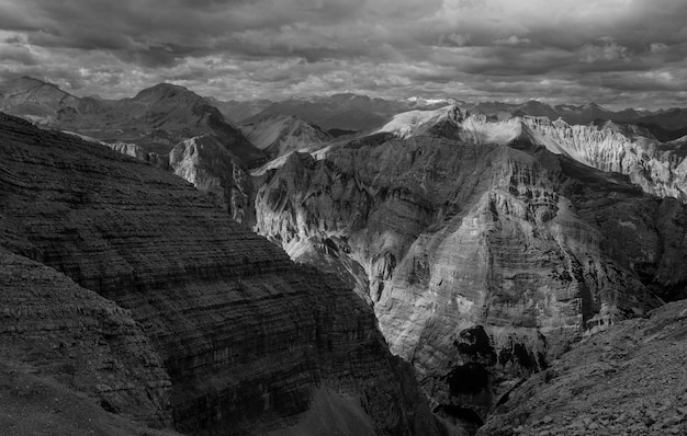 Landscape of mountains in black and white