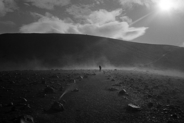 Landscape of mountains in black and white