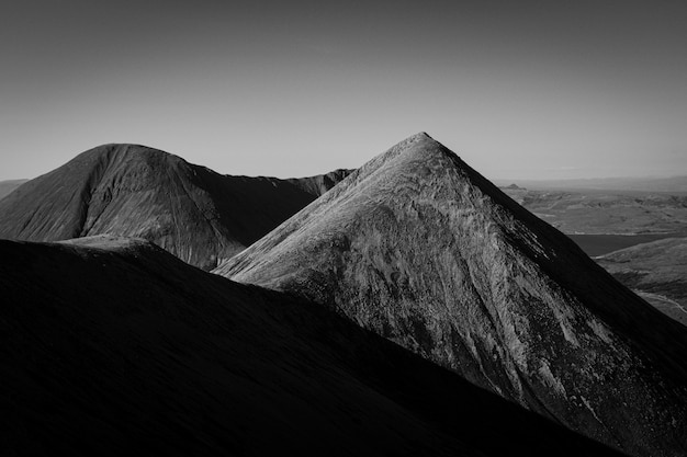 Landscape of mountains in black and white