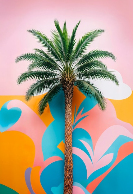 Free Photo landscape of palm trees in pastel colors