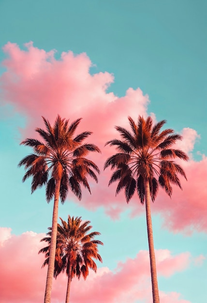 Landscape of palm trees in pastel colors