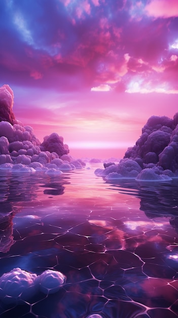 Landscape scenery with magenta nature