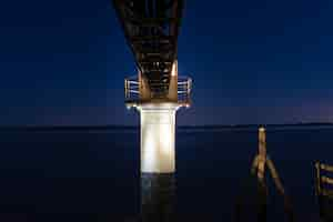 Free photo landscape shot of a box girder bridge during a peaceful blue evening