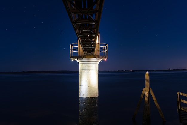 Free Photo landscape shot of a box girder bridge during a peaceful blue evening